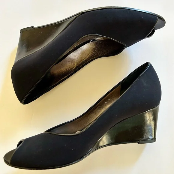 AMALFI Black Wedge Peep Toe Pumps Size 8 - Picture 4 of 7